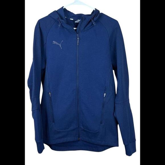 Puma Teamcup Casuals Hooded Full‎ Zip Jacket Mens Sz S Navy Casual Athletic NWT - Picture 1 of 6